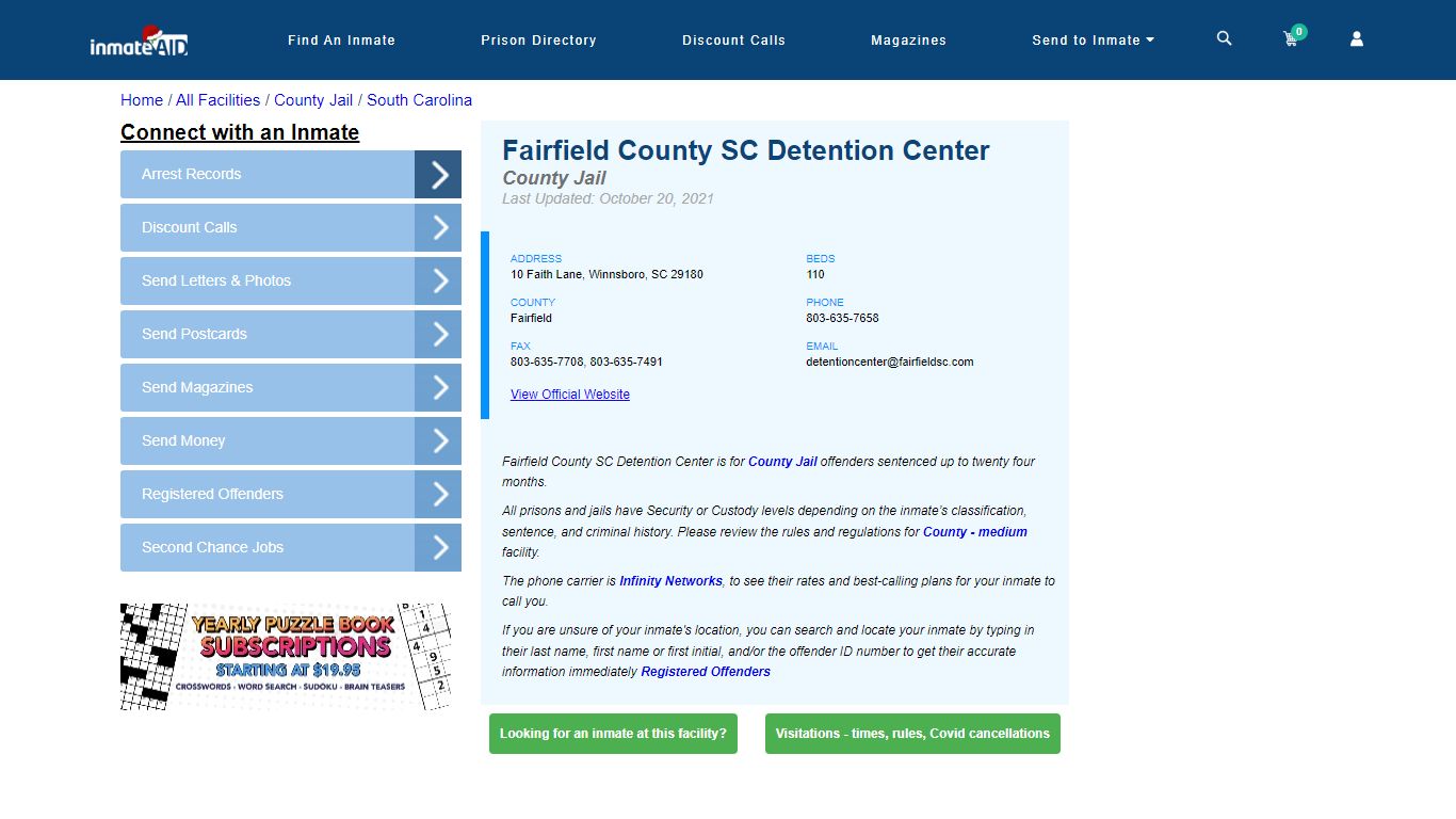 Fairfield County SC Detention Center - Inmate Locator - Winnsboro, SC